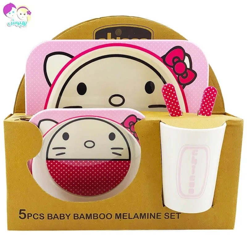 سرویس پنج تکه غذاخوری ملامین مربعی طرح کیتی چیکو Chicoo Baby
