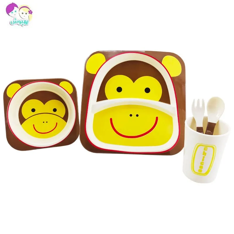 سرویس پنج تکه غذاخوری ملامین مربعی میمون چیکو Chicoo Baby