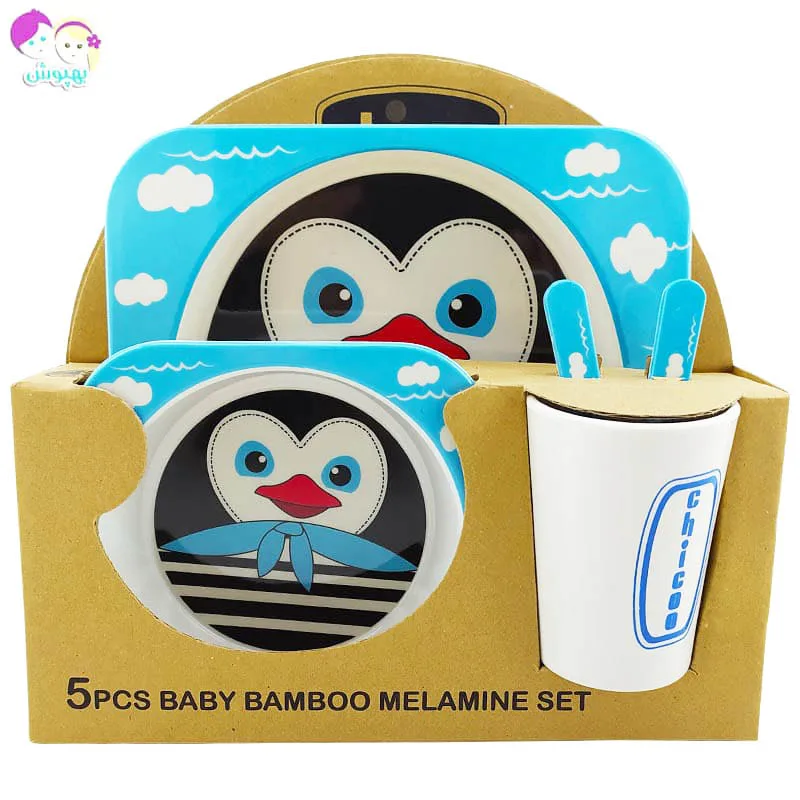 سرویس پنج تکه غذاخوری ملامین مربعی پنگوئن چیکو Chicoo Baby