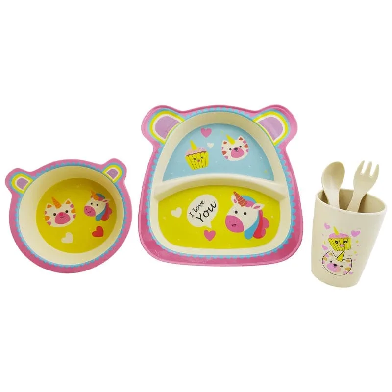 سرویس غذاخوری پنج تکه بامبو اسب تکشاخ عاشق پاپ کیک Coco