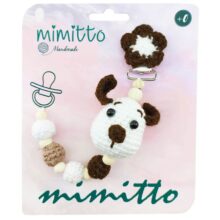 بند پستانک عروسکی بافت سفید-مشکی سگ Mimitto