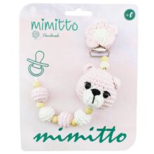 بند پستانک عروسکی بافت صورتی خرس Mimitto