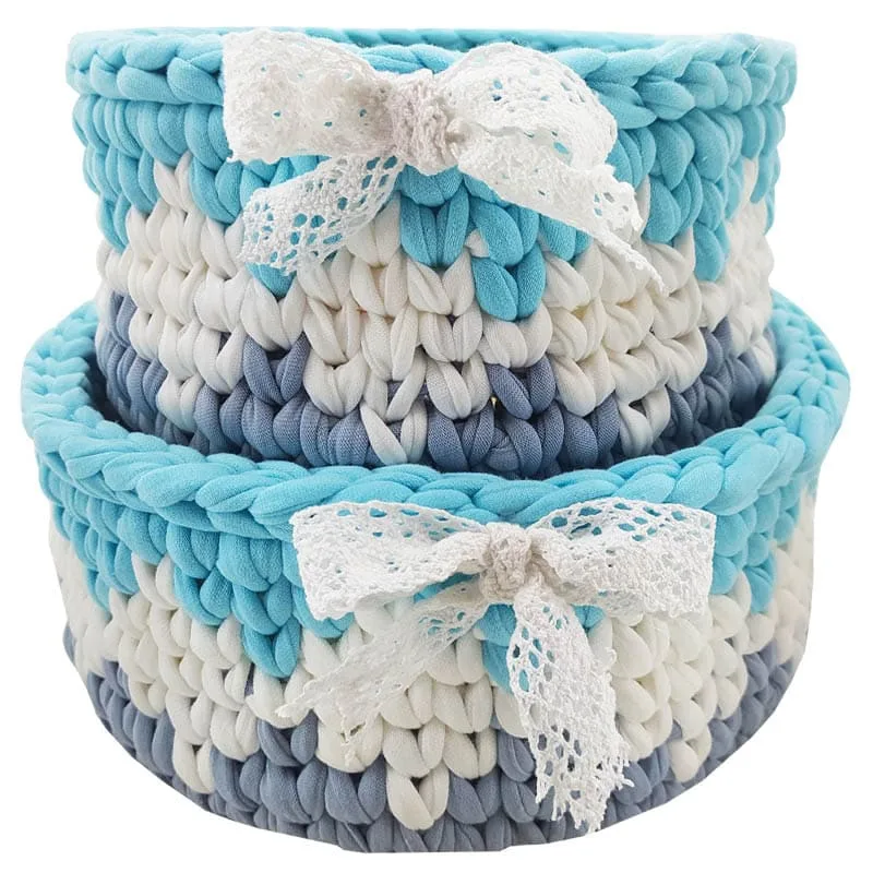 سبد تریکو دوتایی پاپیون دار رنگ آبی