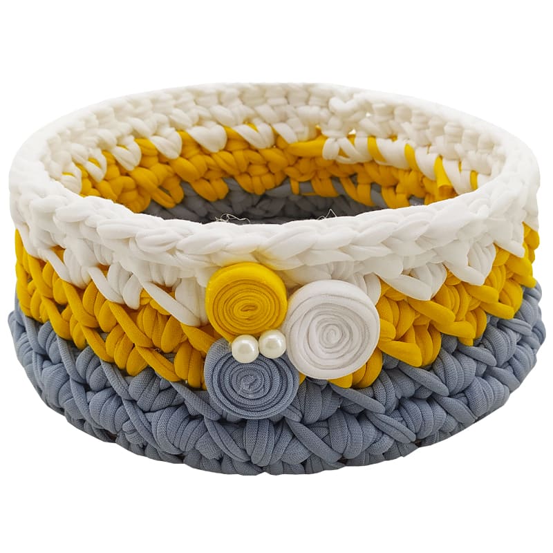 سبد تریکو سایز بزرگ زرد-طوسی