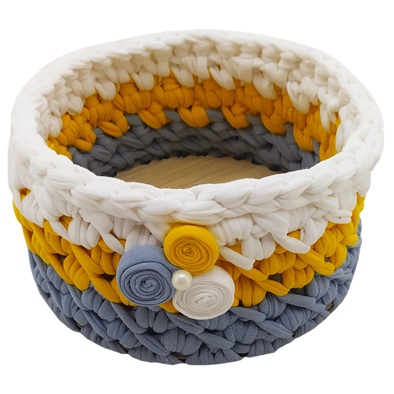 سبد تریکو سایز کوچک زرد-طوسی