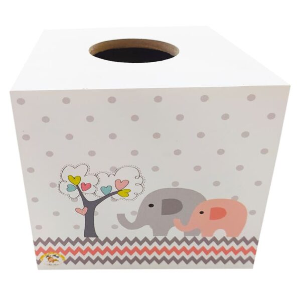 ست سطل و جا دستمالی طرح فیل و درخت صورتی