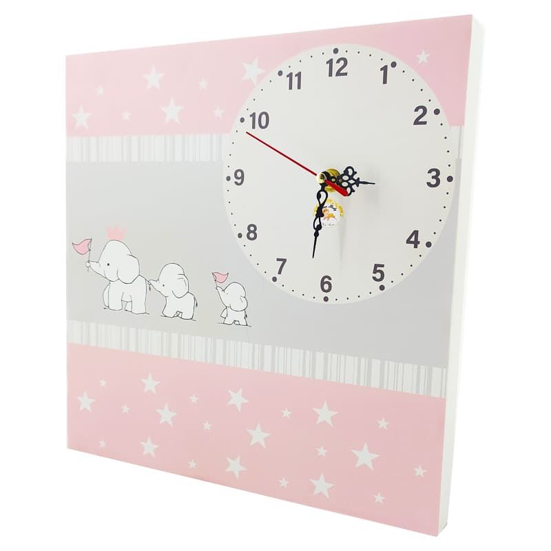 ساعت دیواری اتاق کودک طرح فیل صورتی