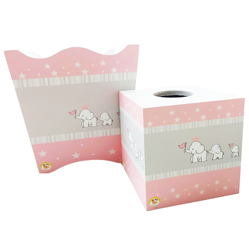 ست سطل و جا دستمالی طرح فیل صورتی