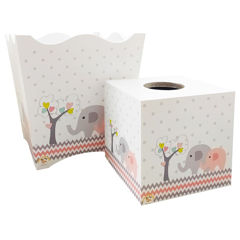 ست سطل و جا دستمالی طرح فیل و درخت صورتی