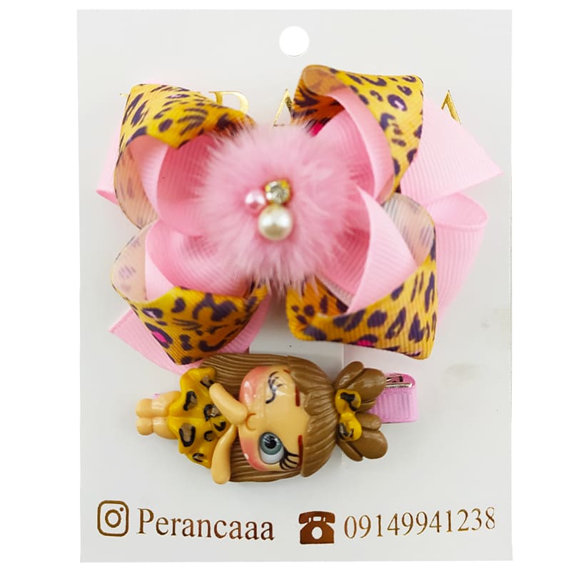 گیره سر دوتایی طرح عروسک پلنگی Perance hairbows
