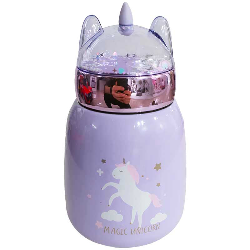 فلاسک استیل طرح اسب تک شاخ درب شیشه ای