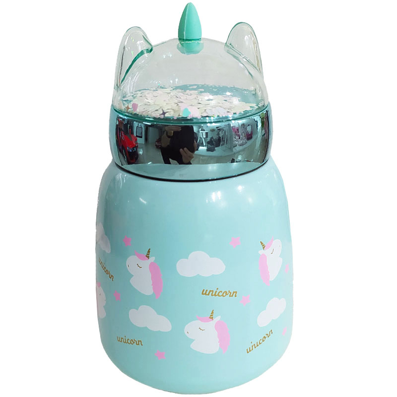 فلاسک استیل طرح اسب تک شاخ درب شیشه ای