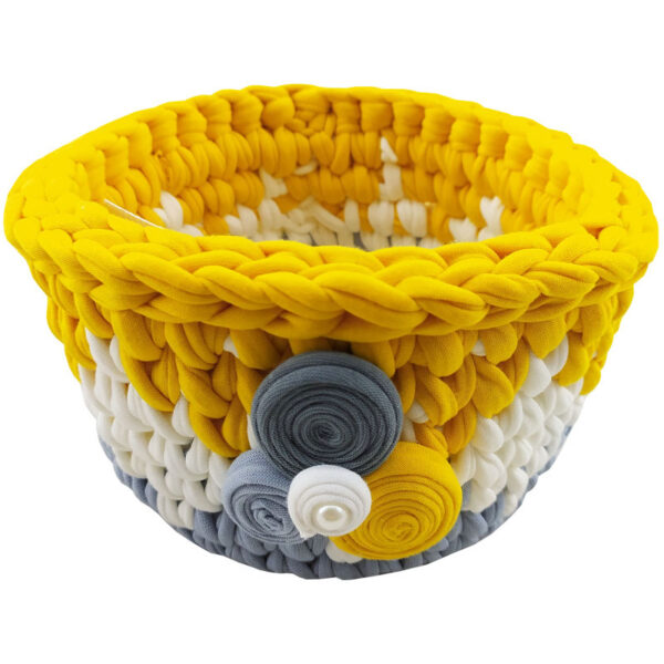 سبد تریکو کف چوبی زرد-طوسی سایز کوچک