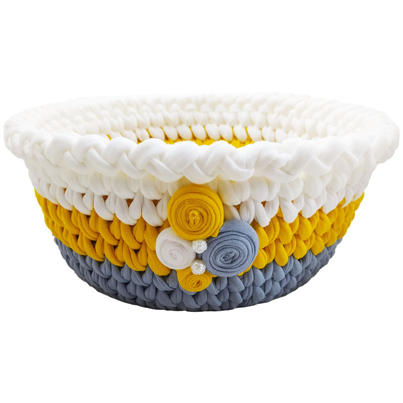 سبد تریکو کف چوبی زرد-طوسی سایز بزرگ