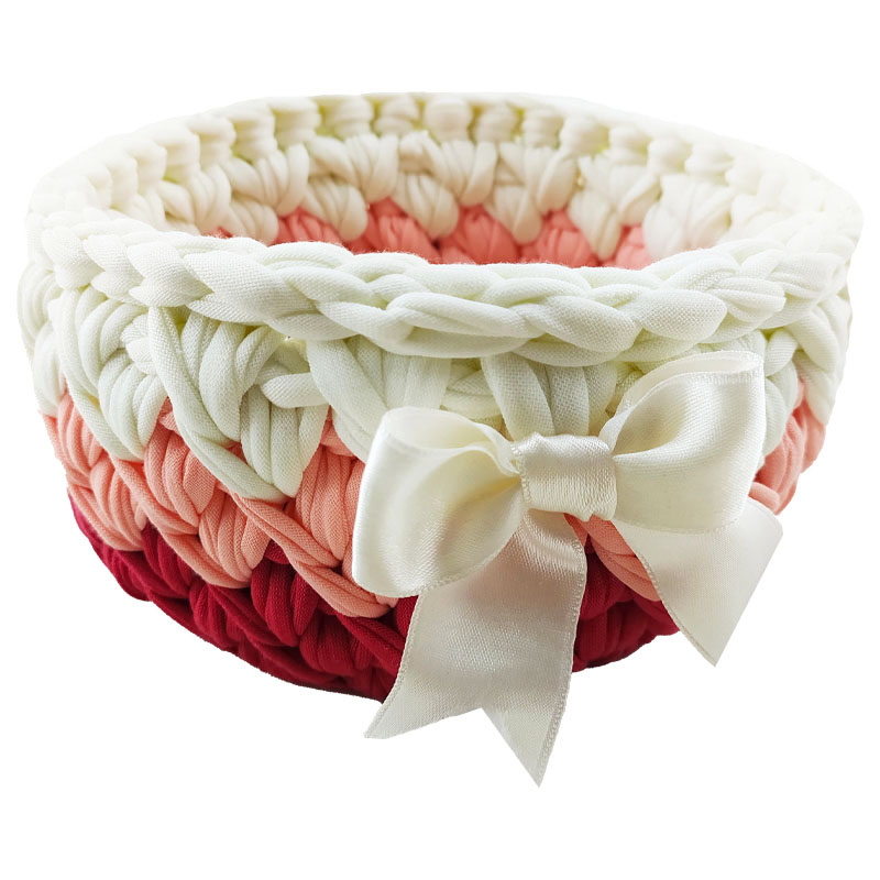 سبد تریکو رنگ قرمز-گلبهی سایز کوچک