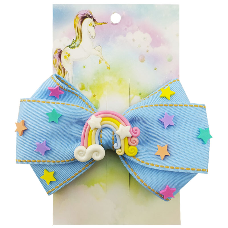 گیره تکی طرح پاپیون رنگین کمان و ستاره Perance hairbows
