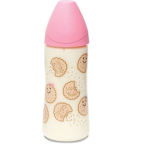 شیشه شیر كارتونی پسرانه 270 میل طرح بیسکوییت برند سواوینکس suavinex