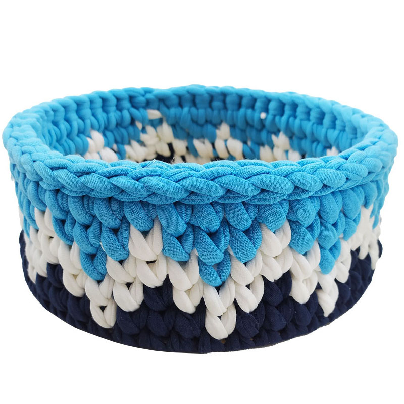 سبد تریکو کف چوبی قطر 25 سانتی متر سرمه ای-آبی