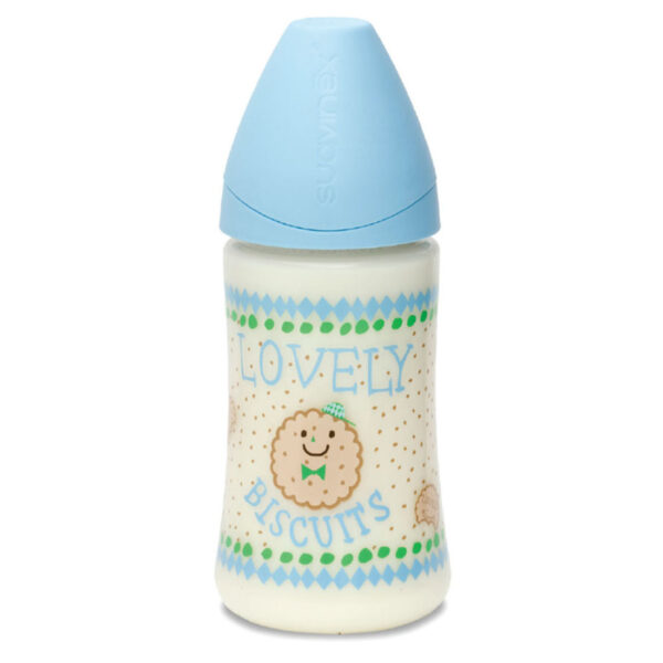 شیشه شیر كارتونی پسرانه 270 میل طرح بیسکوییت برند سواوینکس suavinex