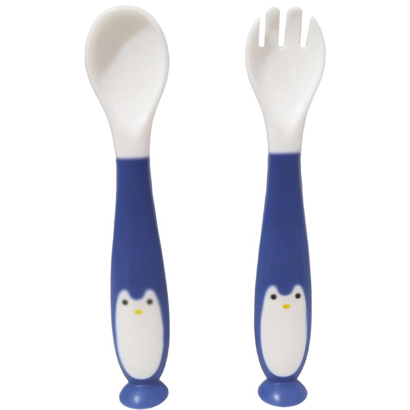 قاشق و چنگال سیلیکونی چسبونک دار پنگوئن
