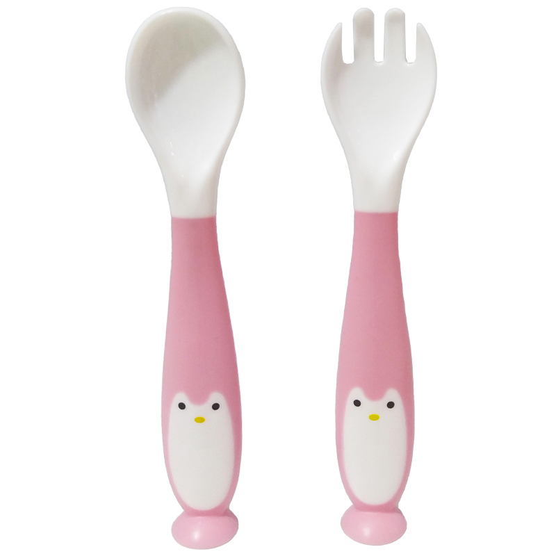 قاشق و چنگال سیلیکونی چسبونک دار پنگوئن