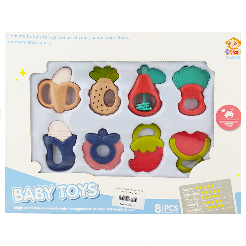 ست 8 تکه جغجغه و دندان گیر طرح میوه Baby Toys Set