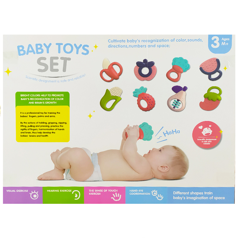 ست 8 تکه جغجغه و دندان گیر طرح میوه Baby Toys Set