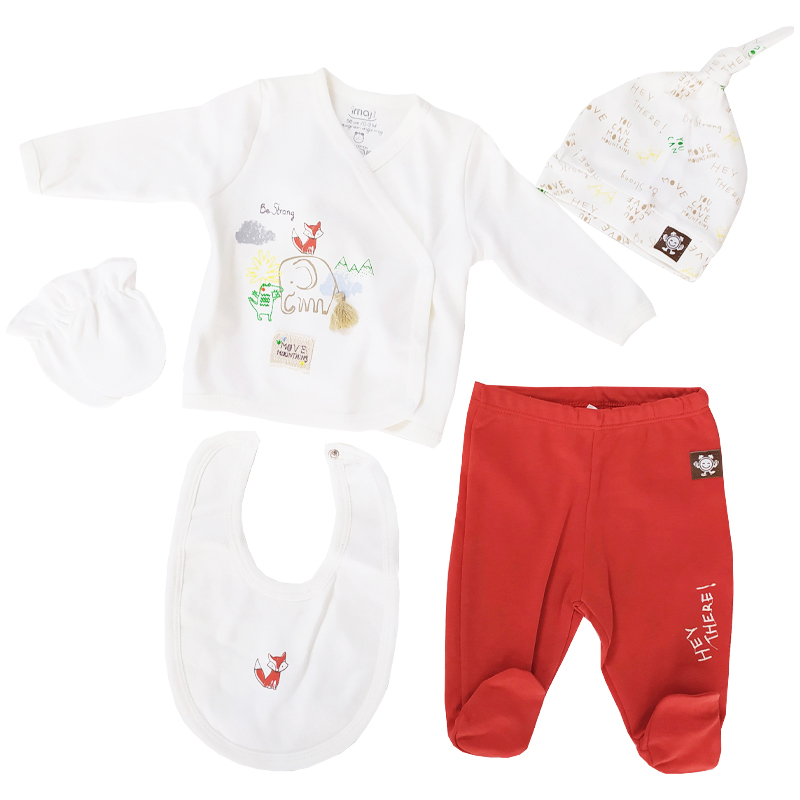 ست 5 تکه نوزادی آستین بلند طرح فیل و روباه Imaj