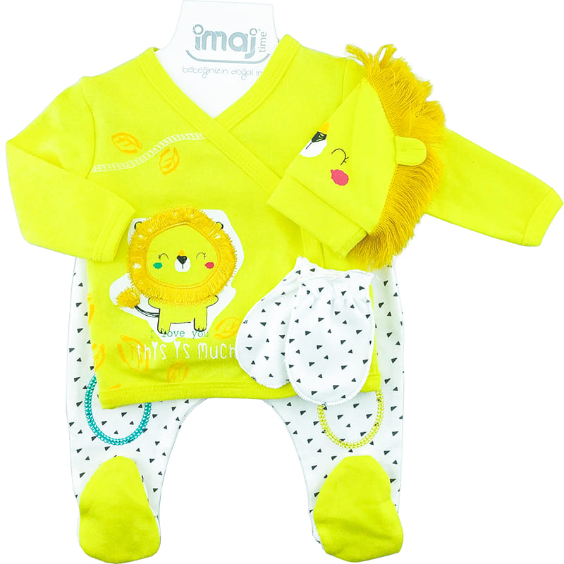ست 5 تکه نوزادی آستین بلند طرح شیر زرد Imaj