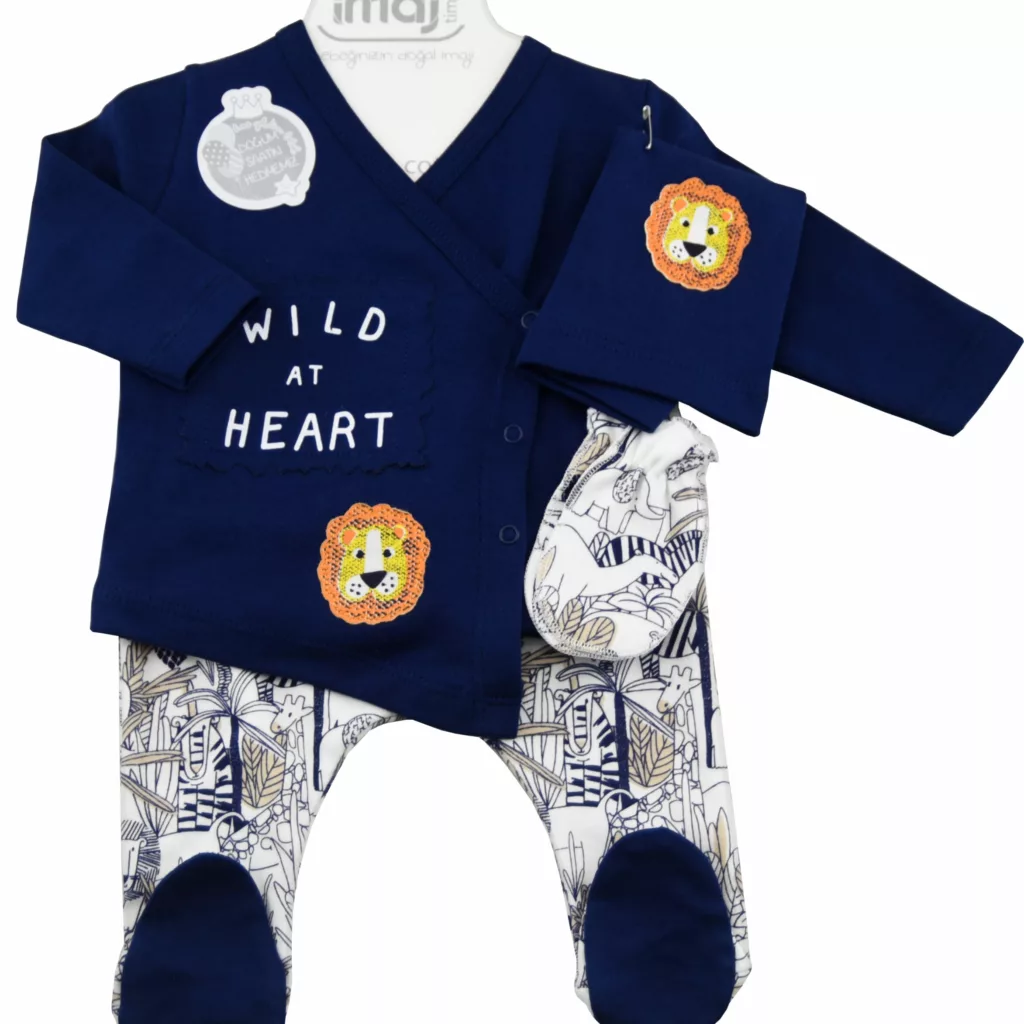 ست 5 تکه نوزادی آستین بلند طرح شیر سرمه ای Imaj