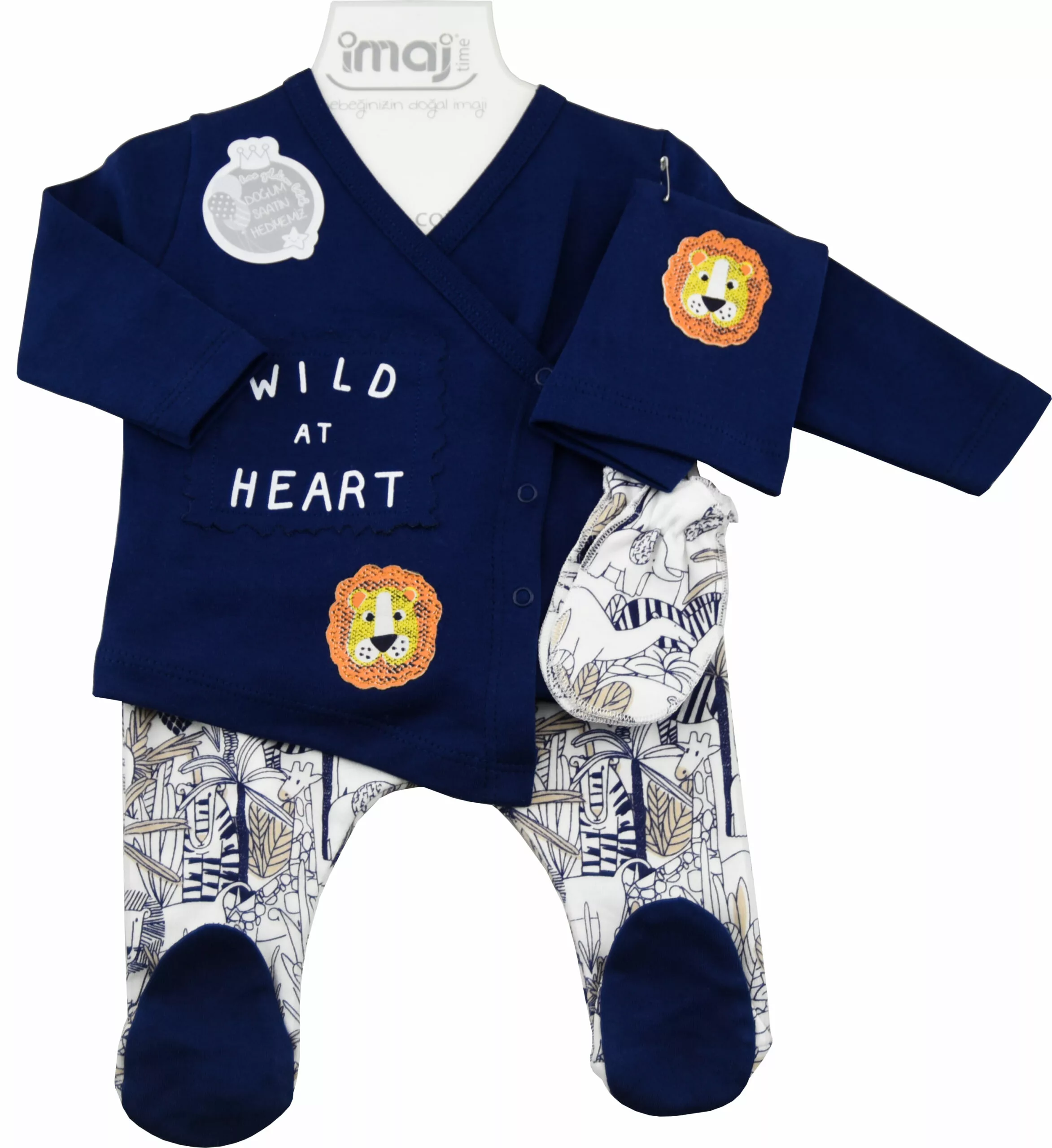 ست 5 تکه نوزادی آستین بلند طرح شیر سرمه ای Imaj