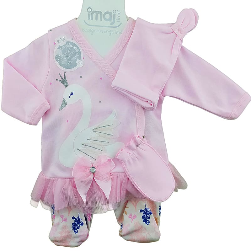 ست 5 تکه نوزادی آستین بلند طرح قو Imaj