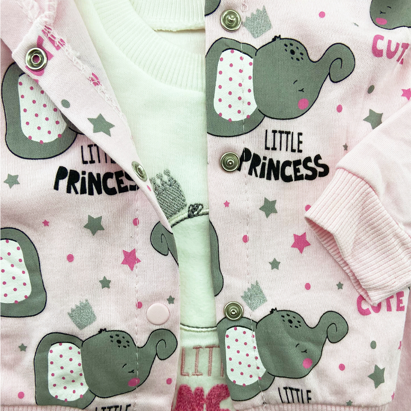 ست سویشرت کلاه دار سه تکه فیل و تاج صورتی Babyim