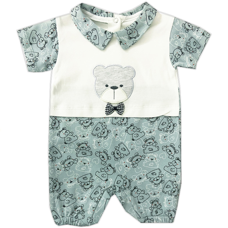 سرهمی (رامپر) یقه دار طرح خرس سبز آبی Rosa Baby