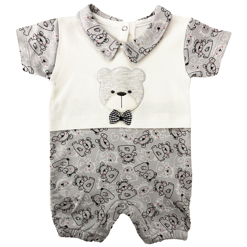 سرهمی (رامپر) یقه دار طرح خرس طوسی Rosa Baby