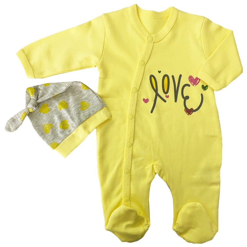 سرهمی و کلاه نوزاد طرح قلب زرد Minisse