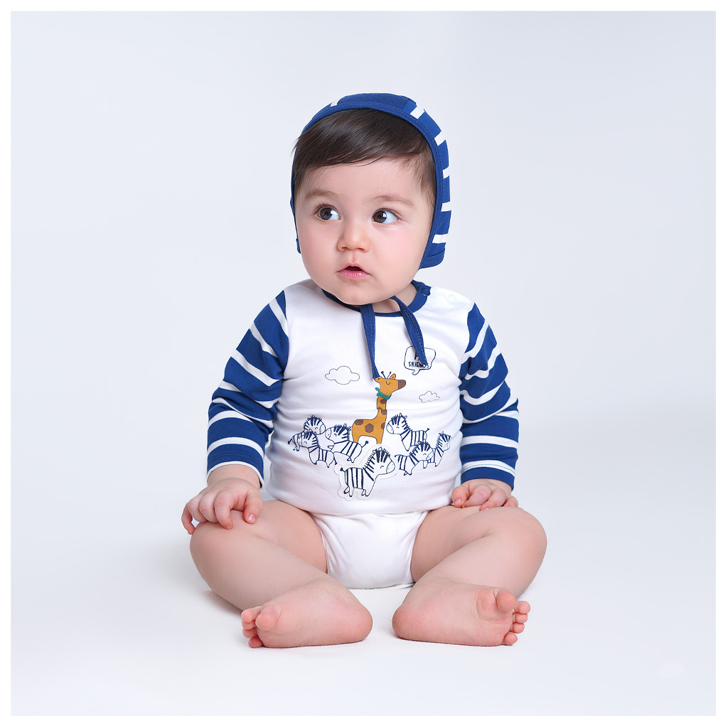 زیردکمه آستین بلند طرح زرافه راه راه نیلی Nili