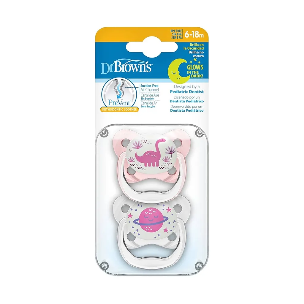 پستانک ارتودنسی شب تاب طرح ماه صورتی دکتر براون Dr.Browns