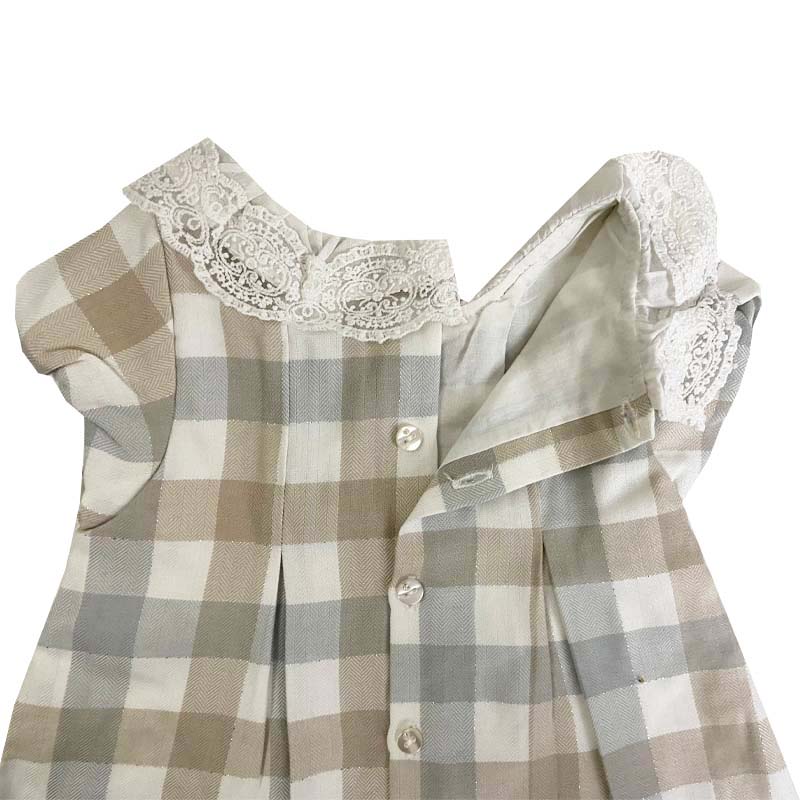 پیراهن پاپیون دار دخترانه چهارخانه ایندیگو indigo1