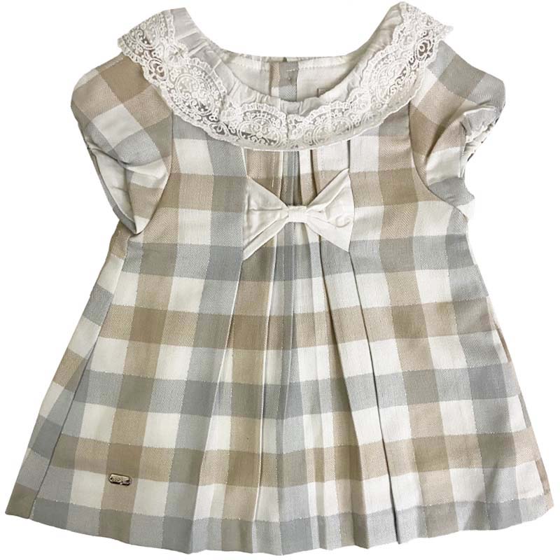 پیراهن پاپیون دار دخترانه چهارخانه ایندیگو indigo