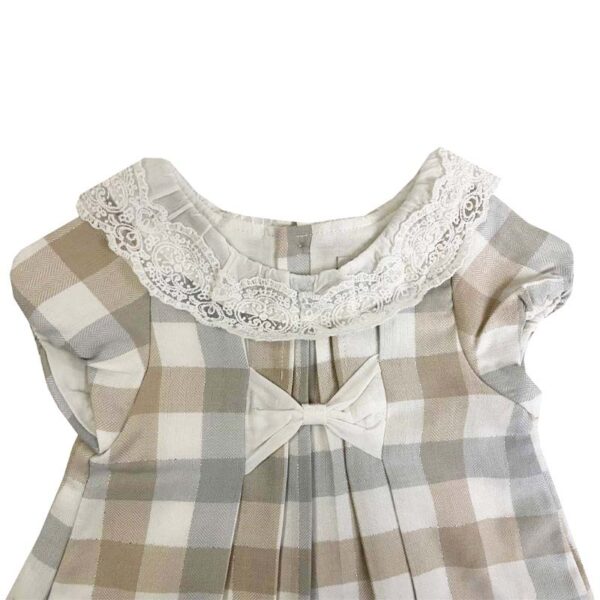 پیراهن پاپیون دار دخترانه چهارخانه ایندیگو indigo2