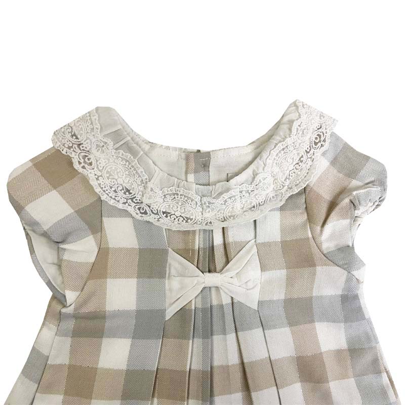 پیراهن پاپیون دار دخترانه چهارخانه ایندیگو indigo2