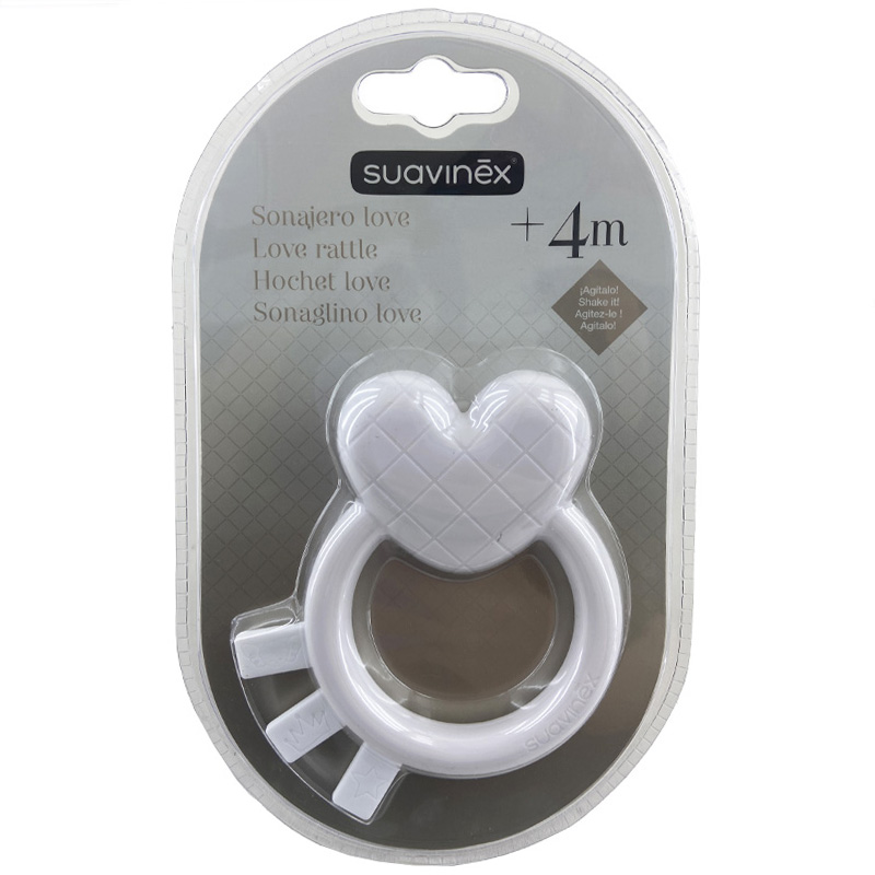 دندان گیر جغجغه ای 4+ ماه قلب سواوینکس suavinex سفید