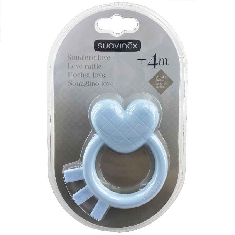 دندان گیر جغجغه ای 4+ ماه قلب سواوینکس suavinex آبی