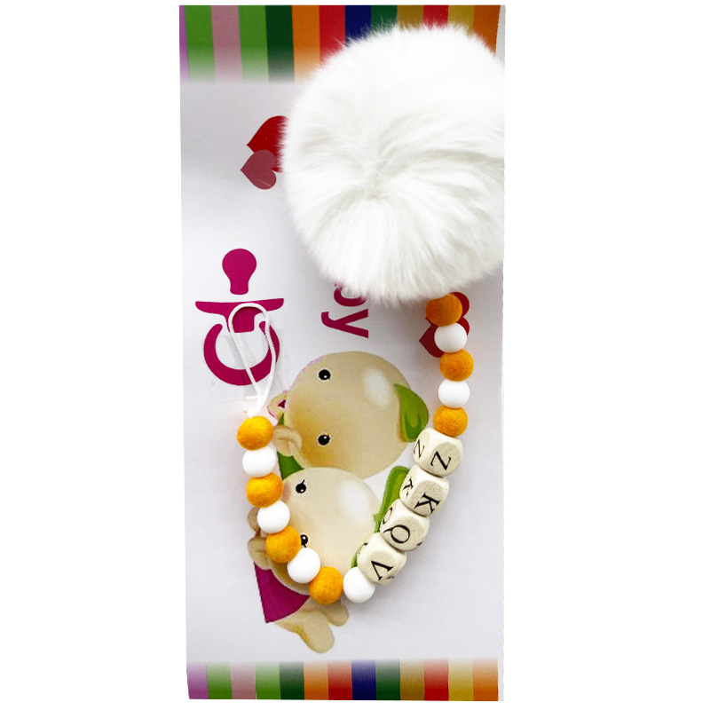 زنجیر پستانک مرواریدی پوم پوم دار رنگی QQ Baby سفید