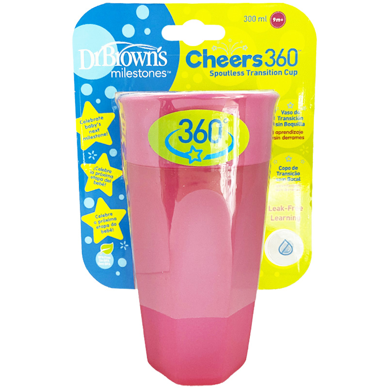 لیوان آبمیوه خوری 9+ ماه 360 درجه دکتر براون Dr. Browns صورتی