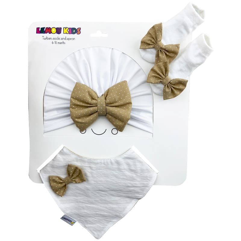 ست توربان، پاپوش و پیش بند پاپیون خال دار Lemon Kids6