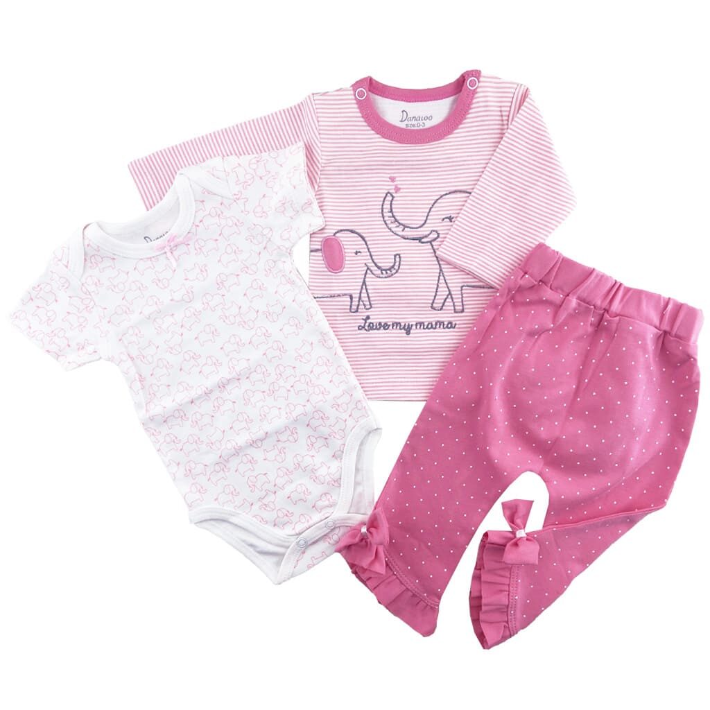 ست سه تکه نوزادی فیل راه راه صورتی دانالو Danaloo