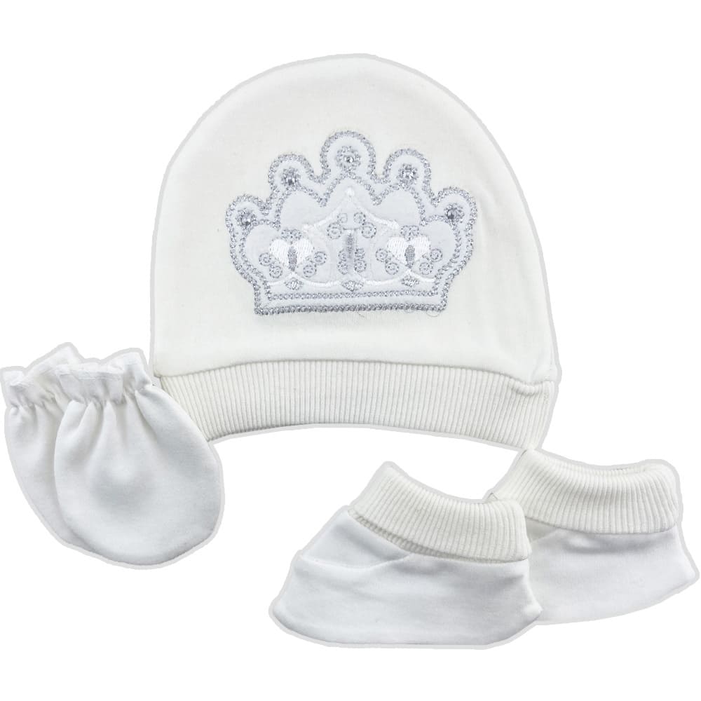 ست کلاه، دستکش و پاپوش نوزادی تاج نگین دار Mother Baby