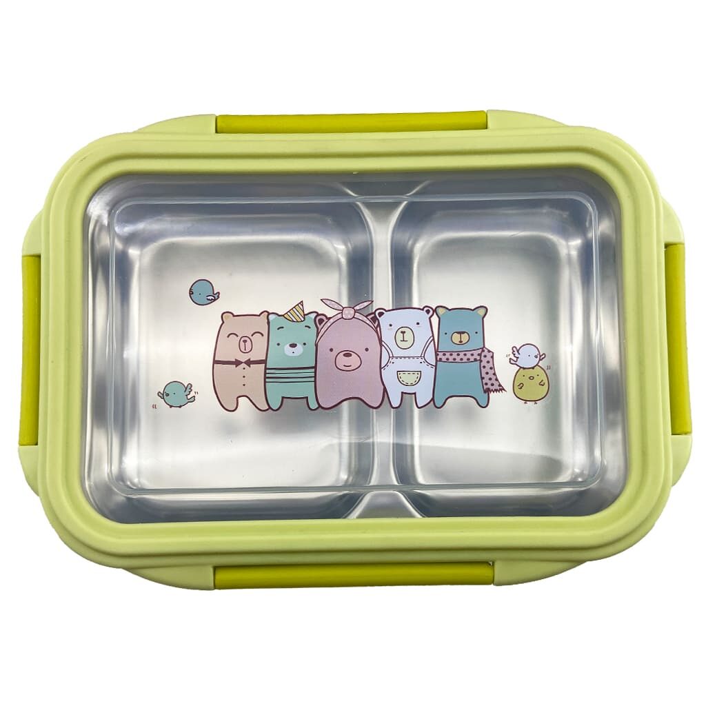 ظرف غذا (لانچ باکس) دو طبقه استیل خرس و گنجشک1